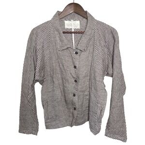 Grizas Washed 100% Linen Oversized Stripe Button Up Top Extra Small